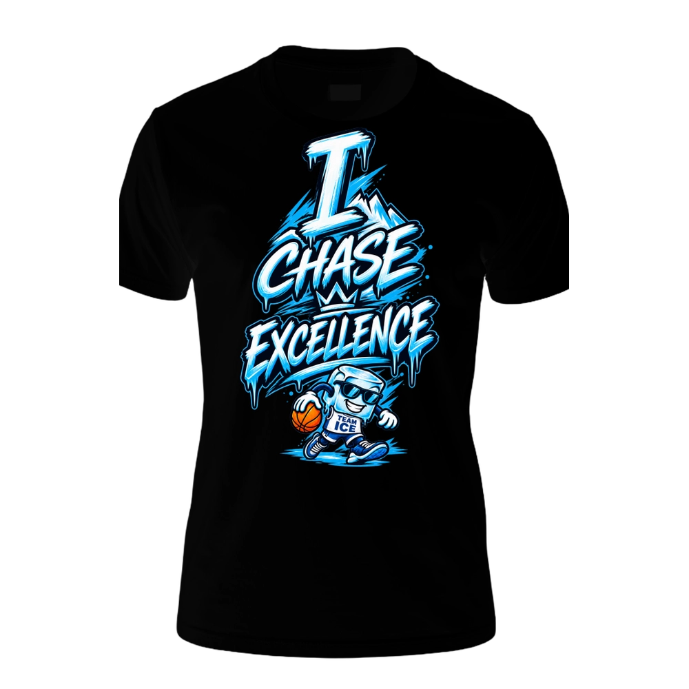 Front of black I Chase Excellence tee